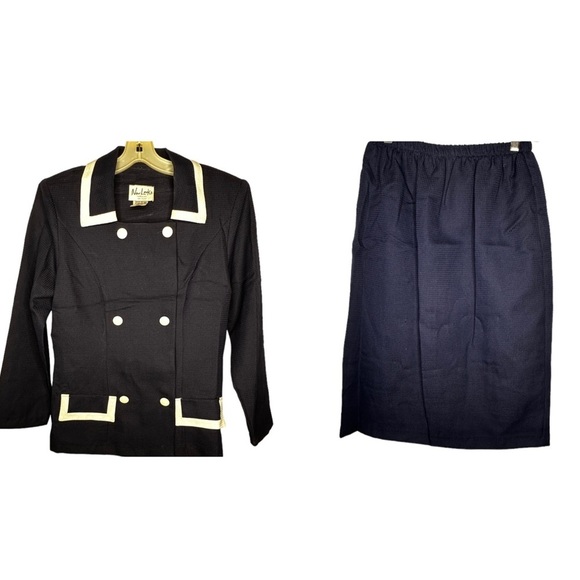 Vintage New Looks‎ California Polyester Navy Skirt Set - Picture 1 of 9